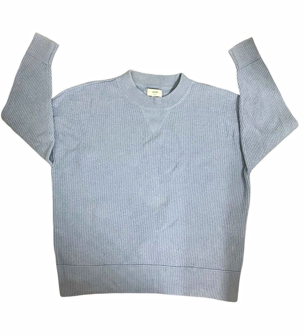 Aerie Blue Rib-Knit Crew Neck Pullover Sweater Long Sleeve Women's XS